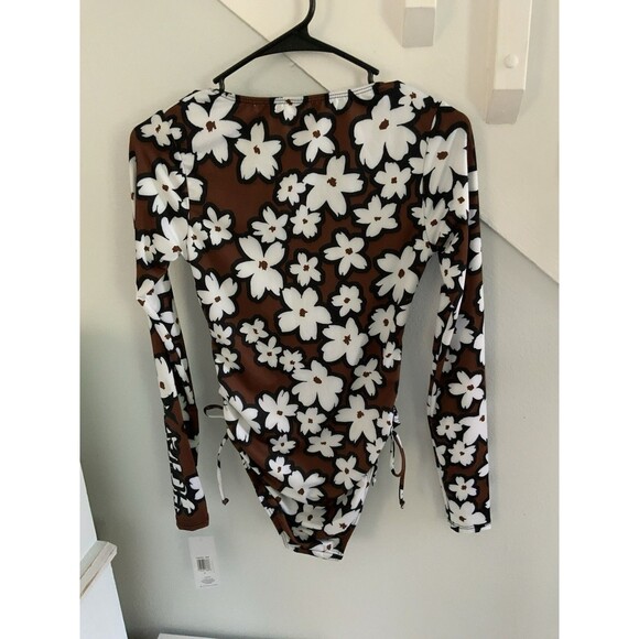 NWT Hurley Floral One Piece Swimsuit Long Sleeve Surf Rash Guard Size Small - Picture 2 of 3